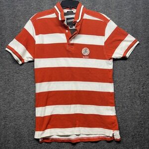 Vintage Billabong Mens Polo Shirt Medium Orange Striped Short Sleeve Slim Fit